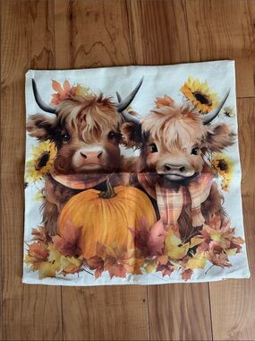 Autumn Cow Pair Decorative pillow case  - Cream and Orange